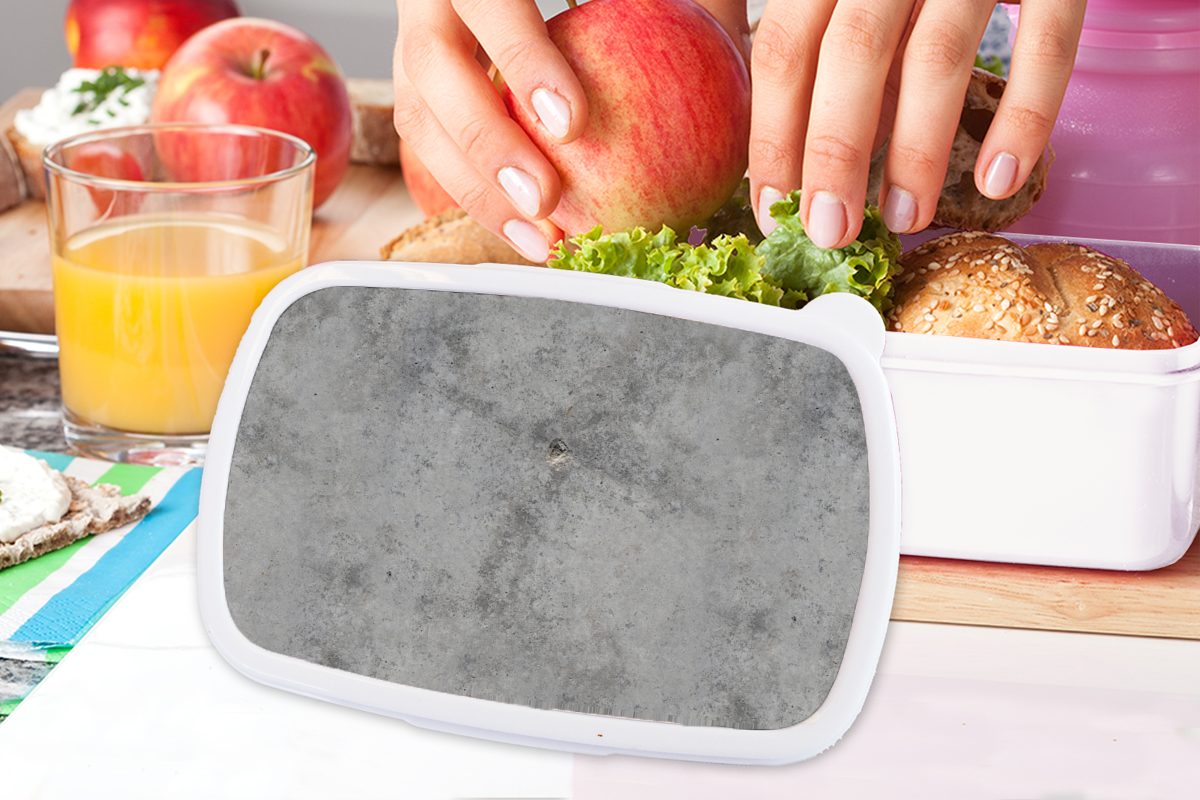 MuchoWow Lunchbox Beton - Grau Kunststoff, (2-tlg), Kinder - Brotbox für Muster, weiß für Brotdose, Jungs Mädchen und Erwachsene, und