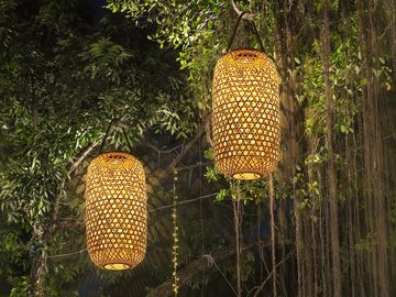 meineWunschleuchte LED Solarleuchte, LED fest integriert, warmweiß, 2x außergewöhnliche Bambus Solar-Laternen, Hängeleuchte Garten Balkon