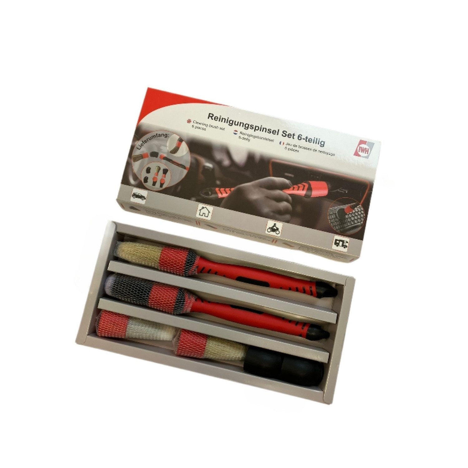 IWH Reinigungsbürste Detail Pinsel Set 6 teilig mit austauschbarem Kopf