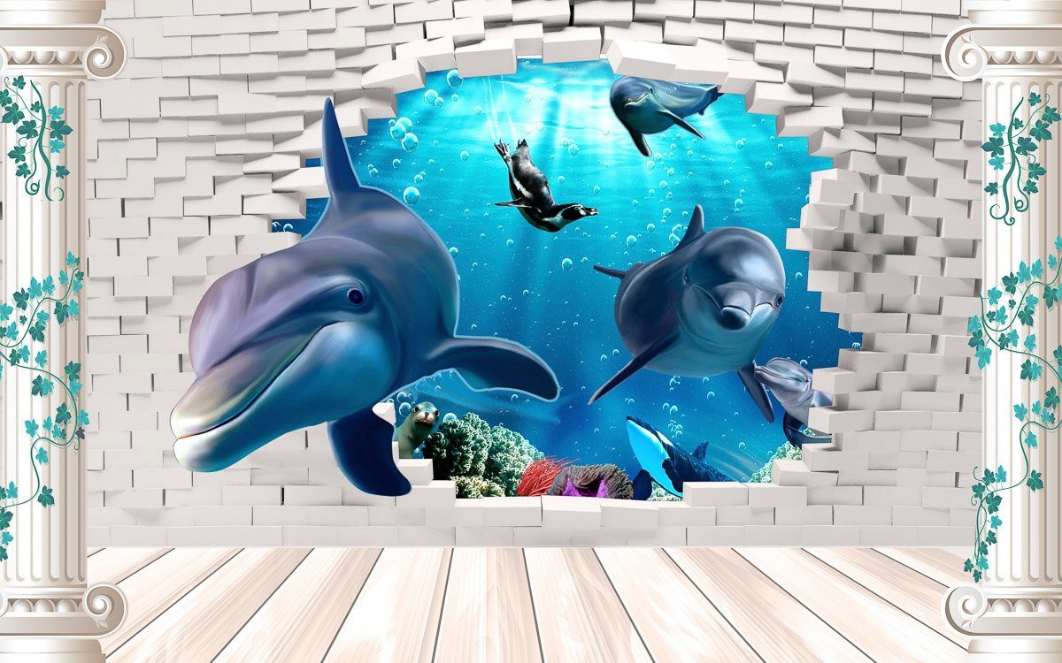 Papermoon Fototapete Unterwasserwelt mit Mauer