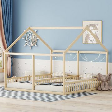 OKWISH Kinderbett 90 x 200 cm Funktionsbett Einzelbetten Holzbett (flache Betten, Hausmodelle, 2-in-1-Betten), ohne Matratze