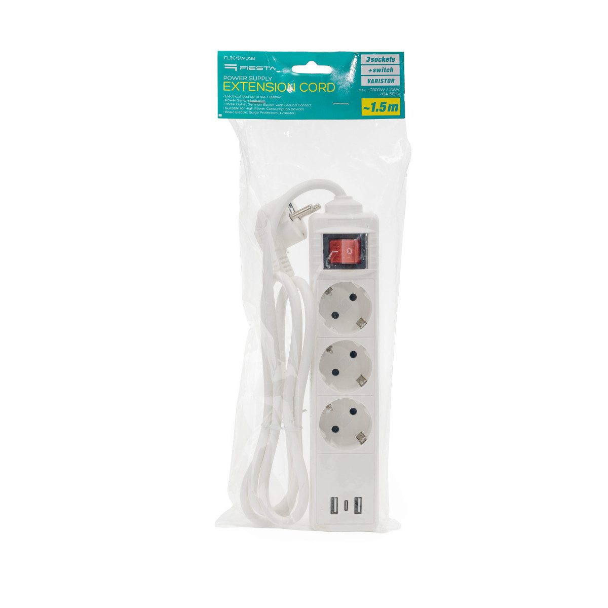 Fiesta Steckdosenleiste 3-fach (Ein Aus Schalter, USB Ladefunktion, Kindersicherung, Überspannungsschutz, Kabellänge 1,5 m), 3 Steckdosen mit USB A und USB C La – Bild 4 von 4