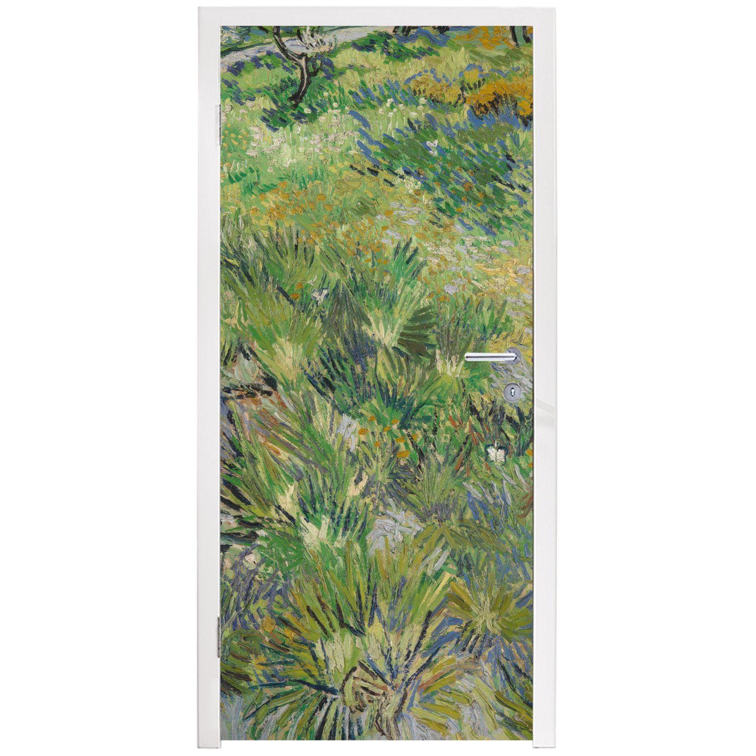 St), Vincent MuchoWow Tür, Gogh, Blumen für 75x205 - (1 Matt, Fototapete Türaufkleber, Grasige mit Türtapete und cm Schmetterlingen van Wiese bedruckt,