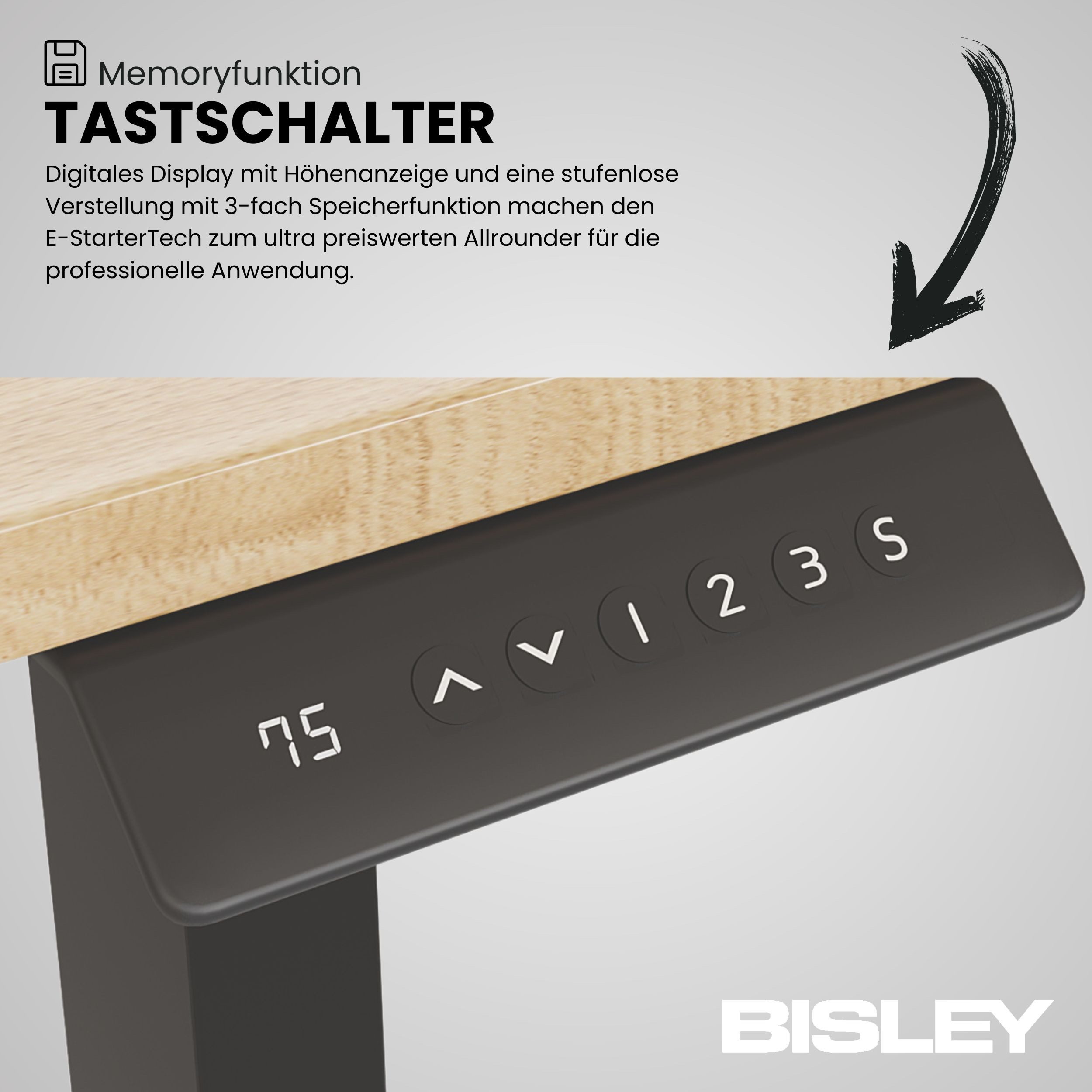 Bisley Schreibtisch E-StarterTech, in Schwarz - Maße: H 74 x B 60 x T 100 cm