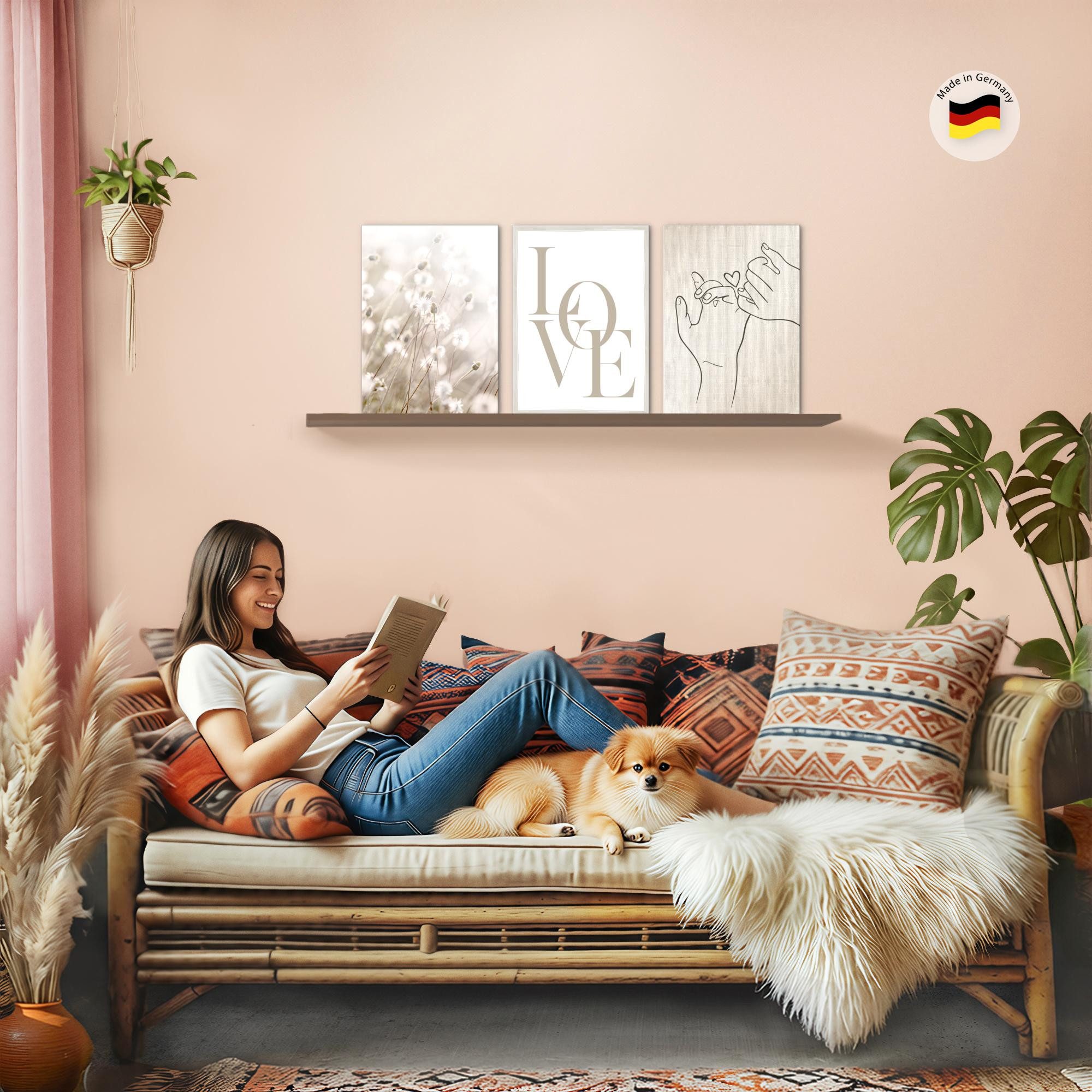 Novart Wandbild 3 Wandbilder Set Natur Wohnzimmer Deko Landschaft Berge Boho, Love (3 St)