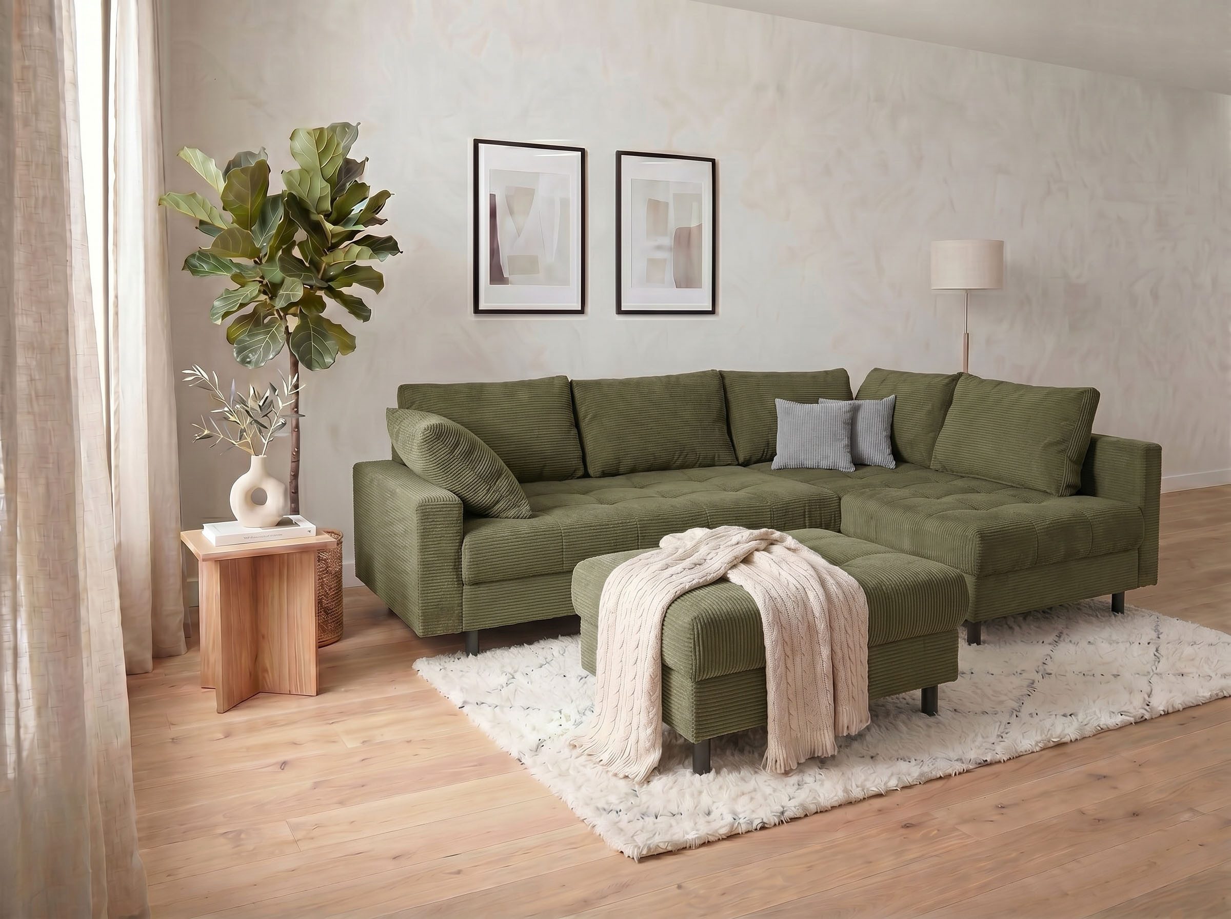 COLLECTION AB Ecksofa Toni XL L-Form 274 cm Set inkl. Hocker, Set: Sofa & Hocker, 2 Zierkissen, Bonell-Federkern