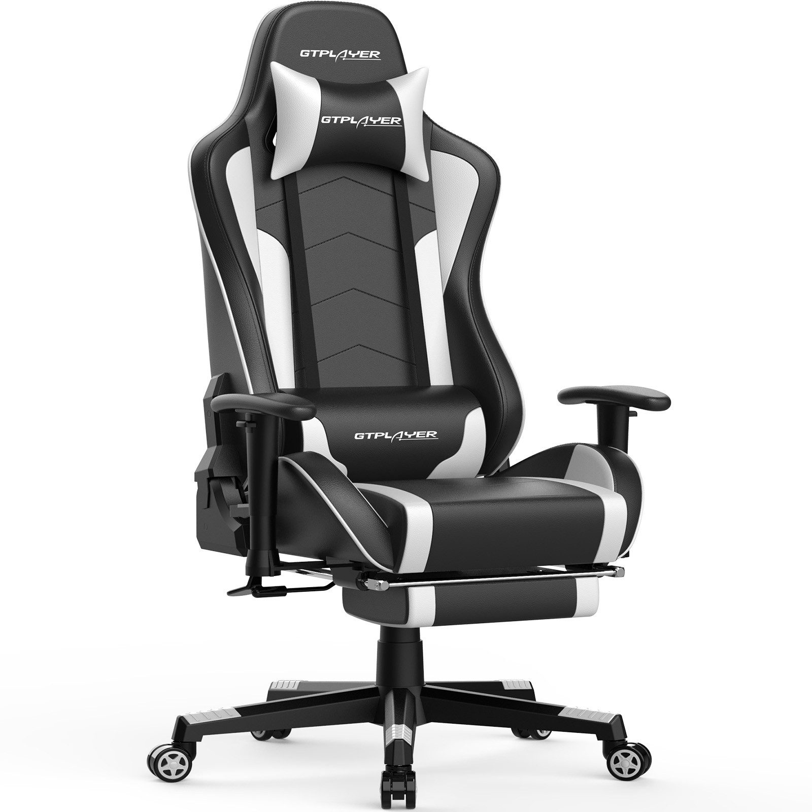 GTPLAYER Gaming-Stuhl Bürostuhl Gamer Stuhl mit Fußstützen Bluetooth Lautsprecher, Ergonomischer Musik Computerstuhl inkl. Lendenwirbel- und Nackenkissen