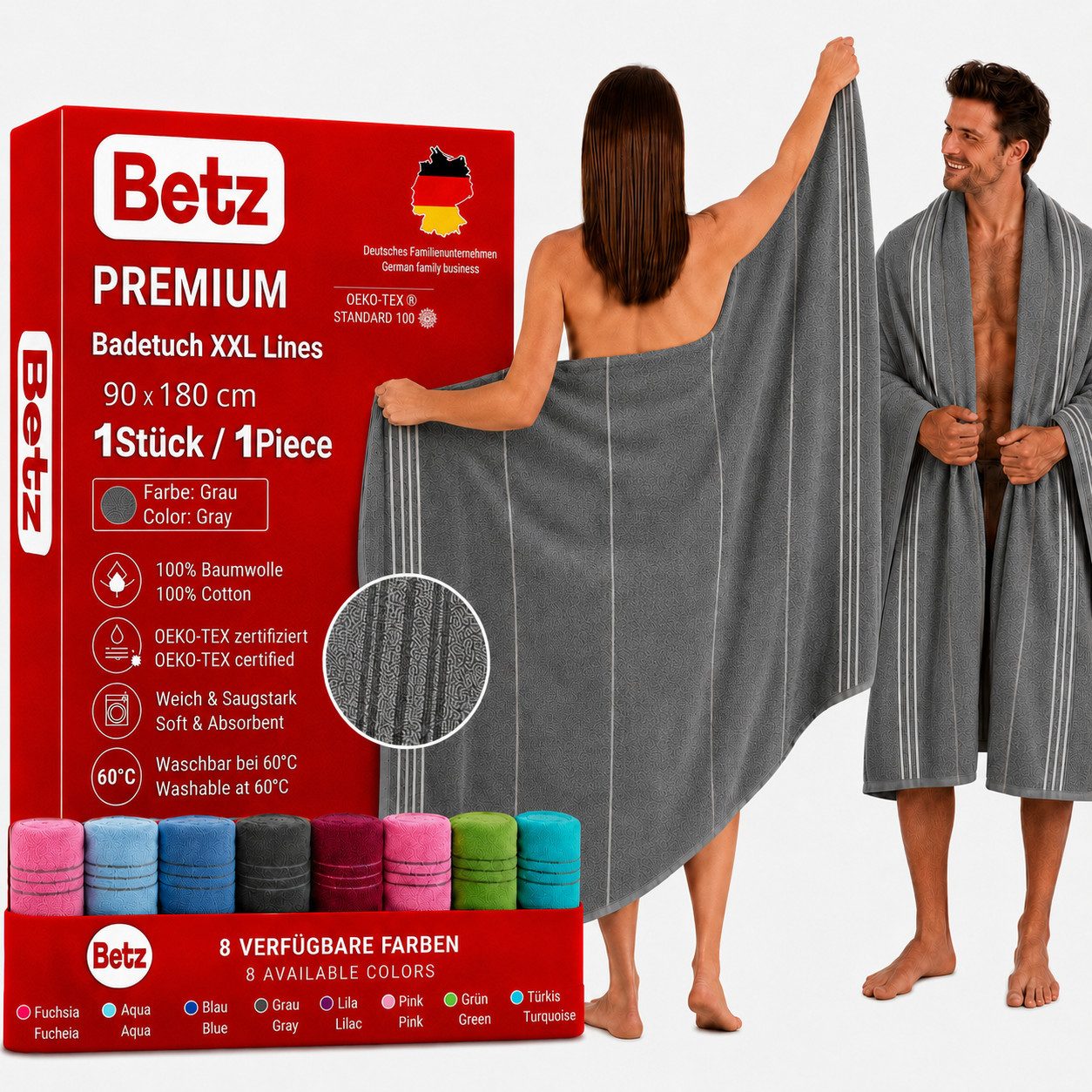 Betz Strandtuch Betz XXL Badetuch LINES Saunahandtuch Liegetuch 90x180 cm, 100% Baumwolle