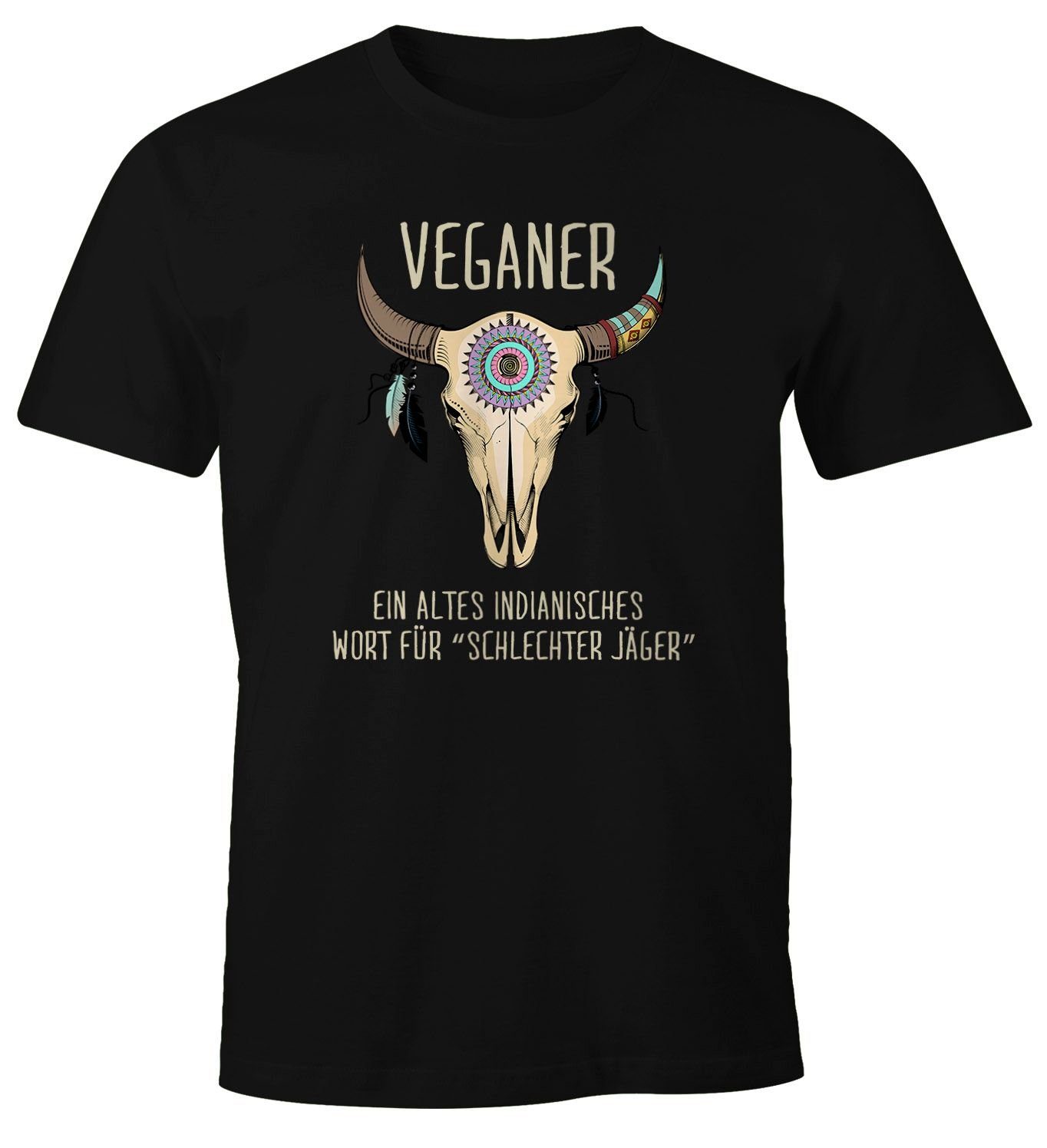 MoonWorks Print-Shirt Herren T-Shirt Vegetarier / Veganer Schlechter Jäger Spruch Skull lustig Fun-Shirt Moonworks® mit Print Veganer schwarz