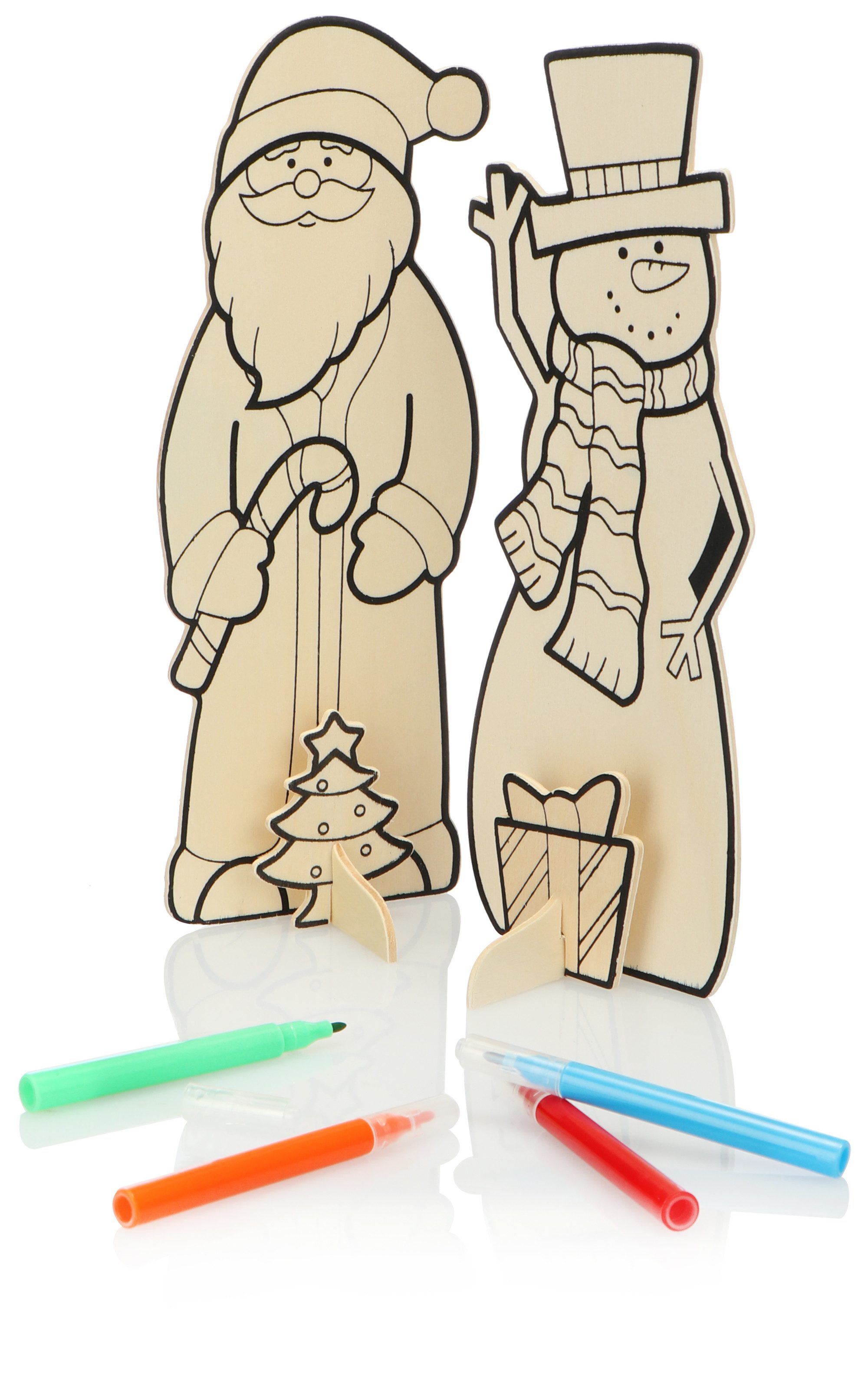 com-four Malvorlage Bastelset mit Weihnachtsfiguren (10-St), Bastelset Weihnachten für Kinder zum Ausmalen