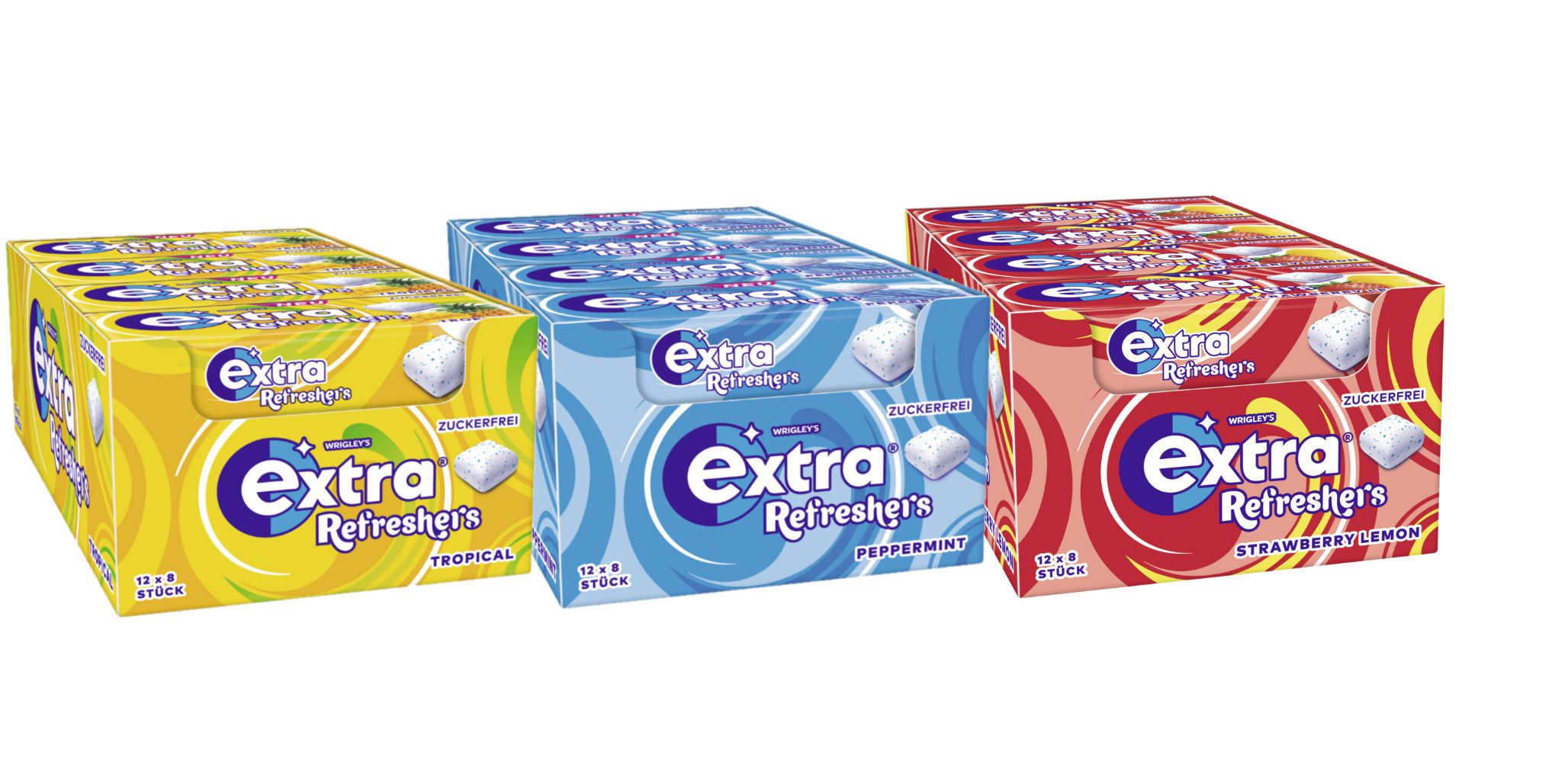 EXTRA Süßigkeit Extra Refreshers Mix 36x8 Dragees, 3 Packungen, Peppermint & Tropical