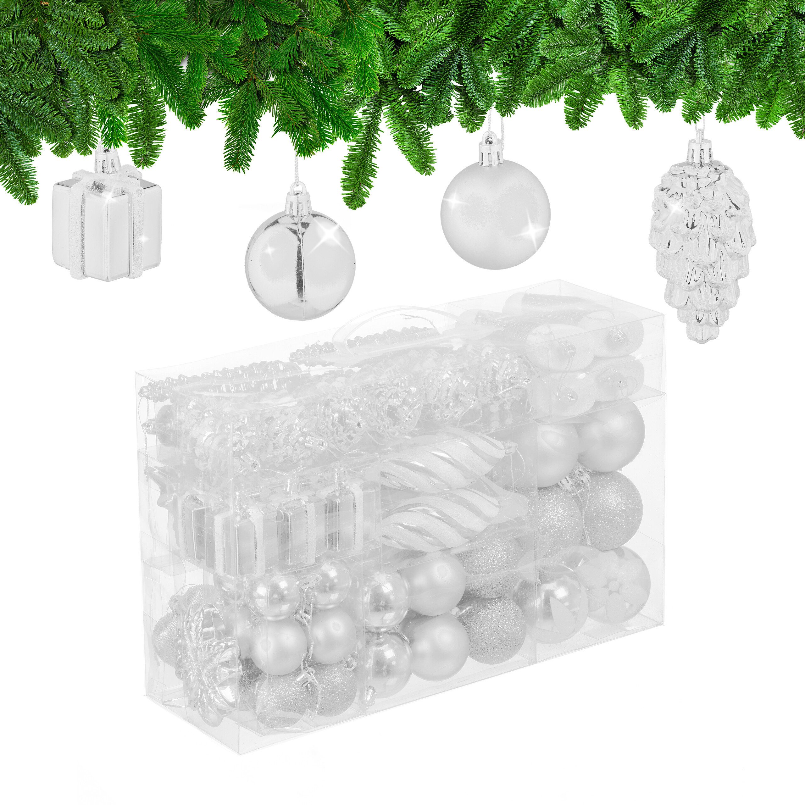relaxdays Weihnachtsbaumkugel Weihnachtskugeln im 72er Set (72 St), weiß