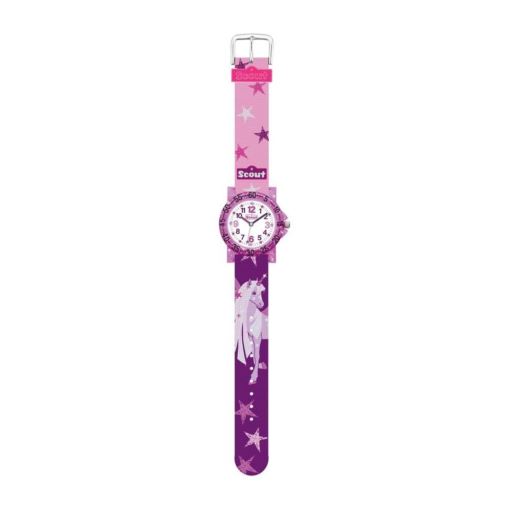 Scout Quarzuhr Lila Mädchenuhr Einhorn und Sterne mit Textilarmband von Scout