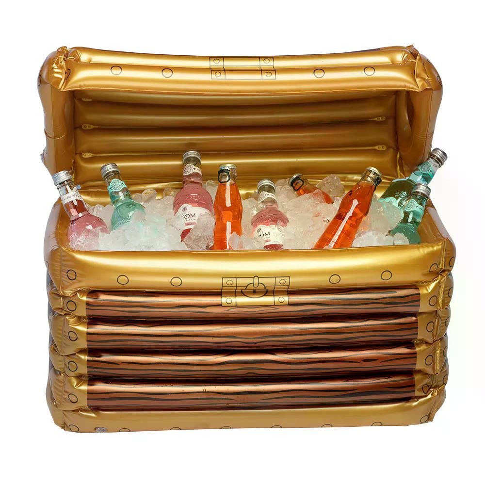 Boland Aufblasbares Partyzubehör Aufblasbare Kühler Schatztruhe braun Piraten Getränkekühler 60 cm, Wasserdicht und leicht zu reinigen