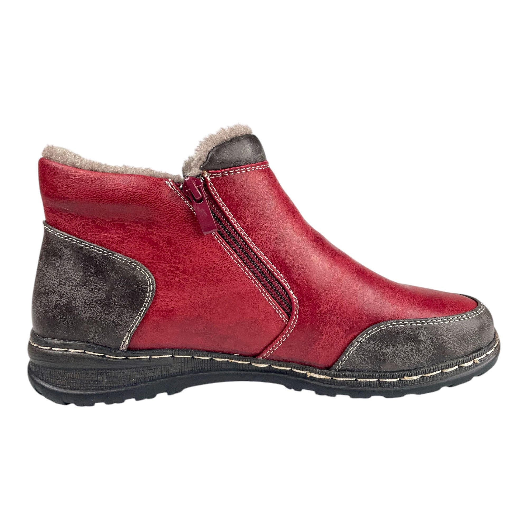 Taschen4life Damen Stiefelette 9680 Stiefelette 2 farbig, warm gefüttert, 2x Reißverschluss