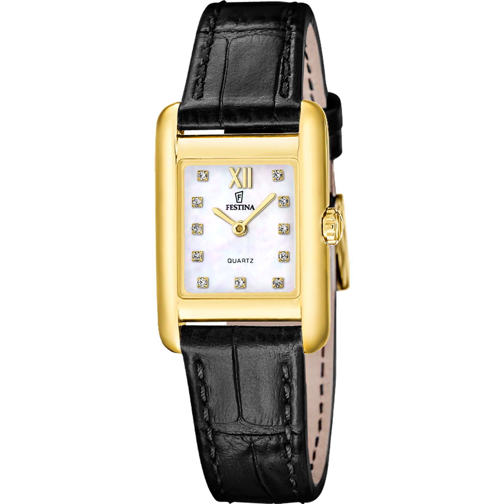 Festina Quarzuhr On the Square F20774_3, Armbanduhr, Damenuhr, Lederarmband, analog