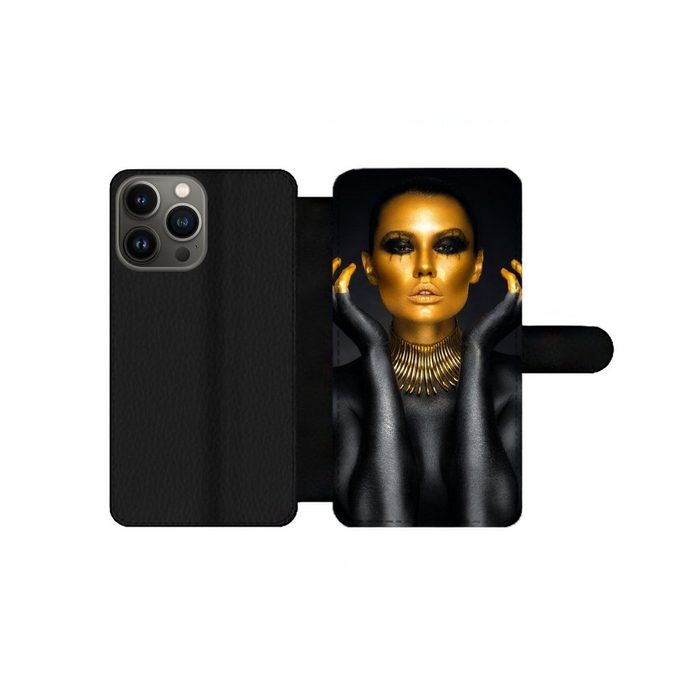 MuchoWow Handyhülle Frau - Porträt - Gold - Luxus - Schwarz Handyhülle Telefonhülle Apple iPhone 13 Pro Max