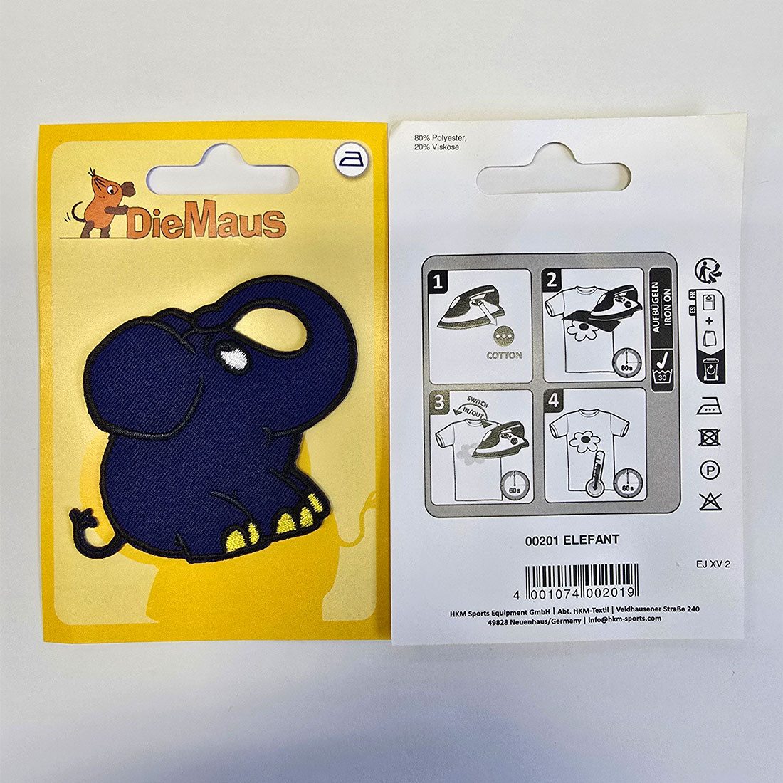 Die Sendung mit der Maus Aufnäher Bügelbild, Aufbügler, Applikationen, Patches, Flicken, zum aufbügeln, Polyester, Elefant Sendung mit der Maus Kinder - Größe: 6 x 6 cm