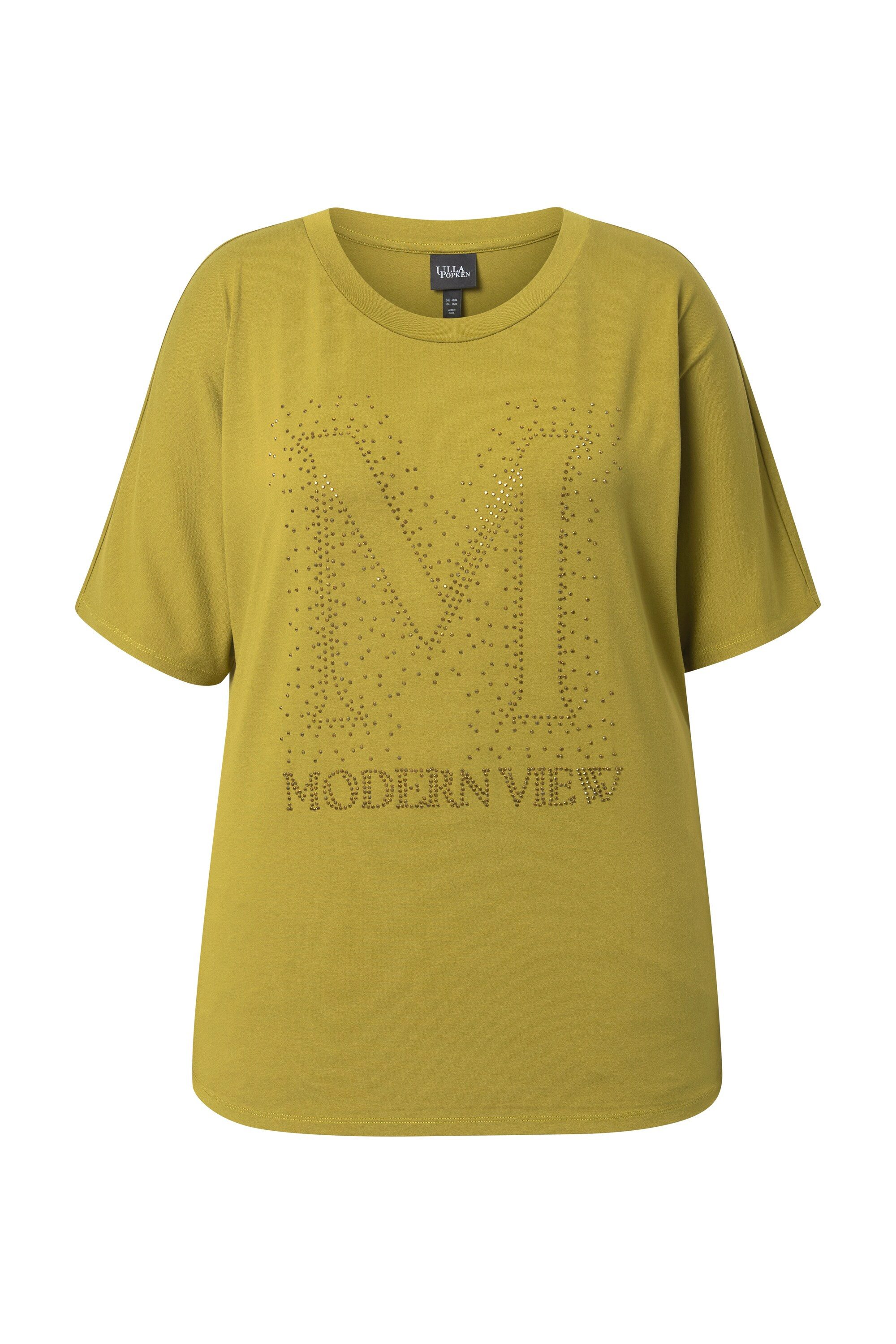 Ulla Popken T-Shirt T-Shirt Ziersteine Oversized Rundhals Halbarm