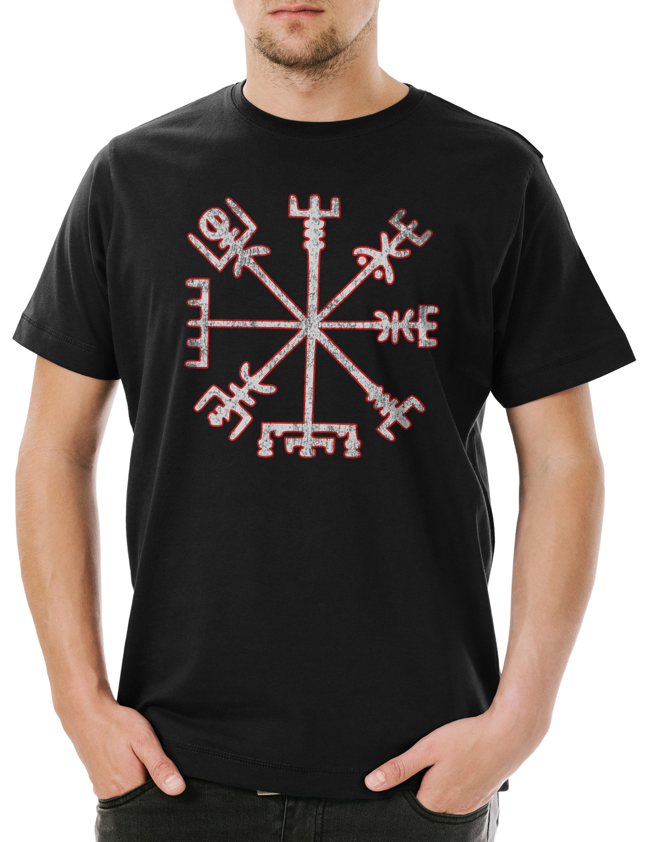 Urban Backwoods Print-Shirt Vegvisir Viking Compass Herren T-Shirt Wegweiser Celtic Pagan Walhalla (1-tlg) Wikinger Wotan Thor Odhin