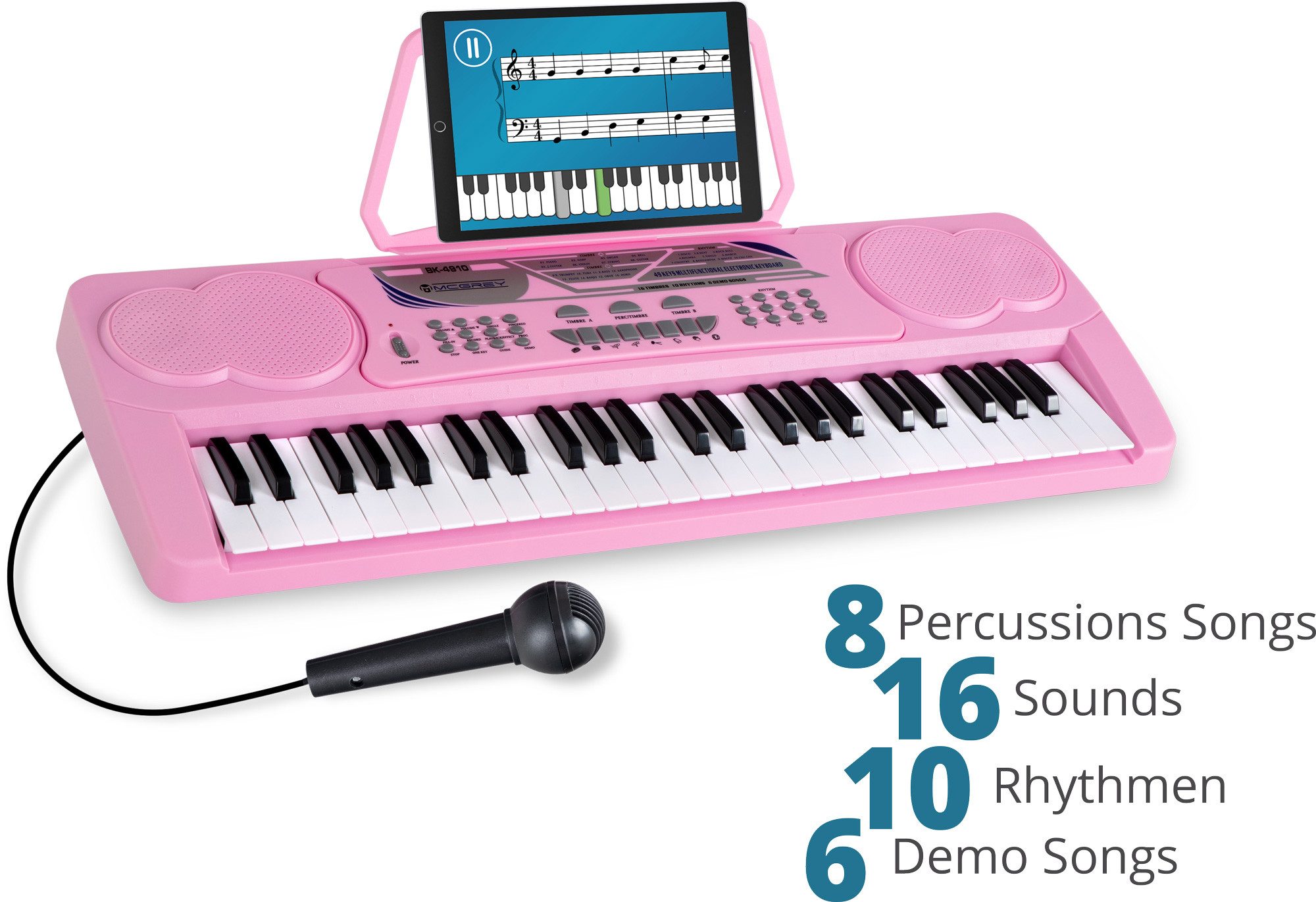 McGrey Home-Keyboard BK-4910 Einsteigerkeyboard mit 49 Tasten und Kopfhörer (Spar-Set, inkl. Mikrofon, Kopfhörer & Notenständer), mit 16 Sounds, 10 Rhythmen und Lernfunktion