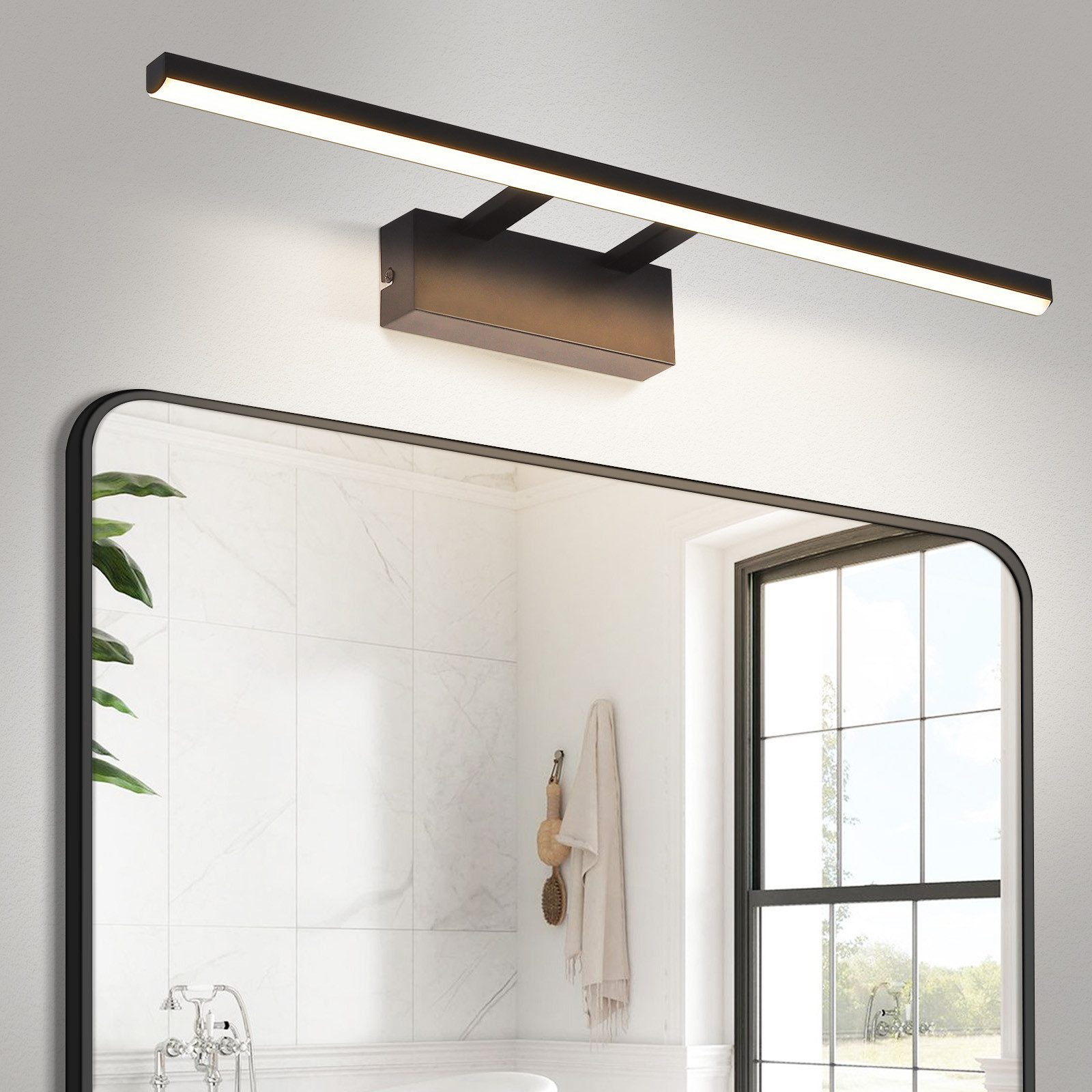 ZMH LED Spiegelleuchte 60CM Wandleuchte 13W Matt Schwarz Neutralweiß Küche Flur, Augenschutz, Einfache Installtion, LED fest integriert, 4000K, 20000 Stunden Lebensdauer Wandlampe für das