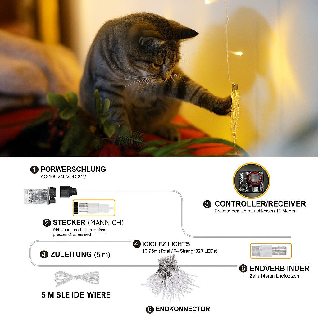Diyarts LED-Lichternetz, 320-flammig, 15,75m Warm- & Kaltweiß Lichterkette 11 Modi, Timer & Fernbedienung