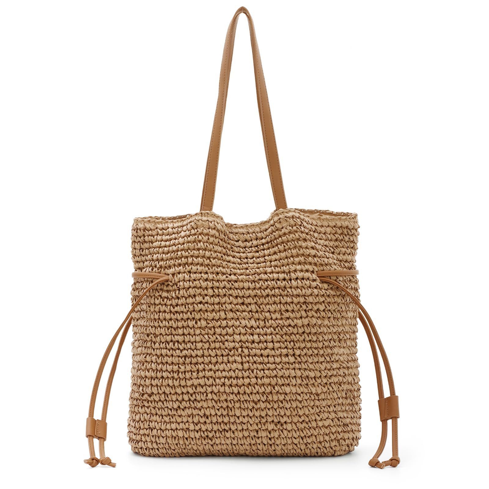 nsihing Handtasche Damen Strohtaschen, Geflochtene Sommer-Handtasche, Strand-Tote