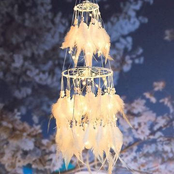 GelldG Dekohänger Traumfänger-Dekoration mit warmem LED-Lichterkette zum Aufhängen