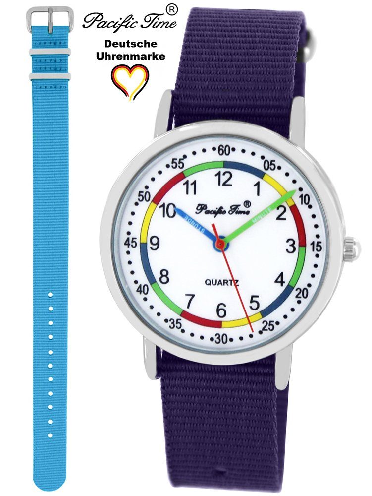 Kinder Versand Quarzuhr Gratis und Armbanduhr hellblau Set Mix Pacific violett und First - Wechselarmband, Design Match Time Lernuhr