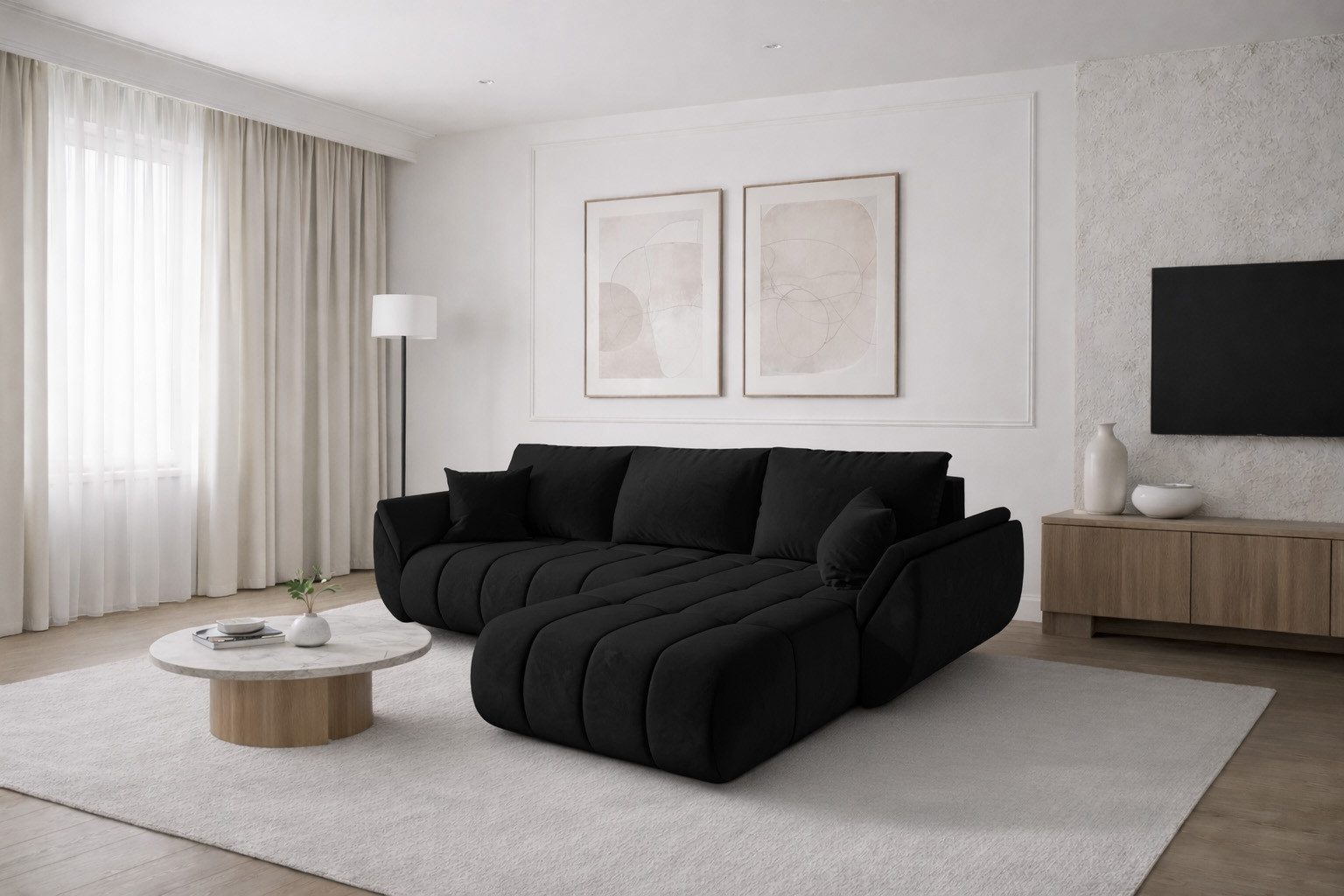 Kaiser Möbel Ecksofa TOKYO PREMIUM im Veloursstoff Monolith,Schlaffunktion und Bettkaste, Ecksofa, L-Form,Samtweiche Veloursoberfläche,Wasserabweisender Stoff Monolit