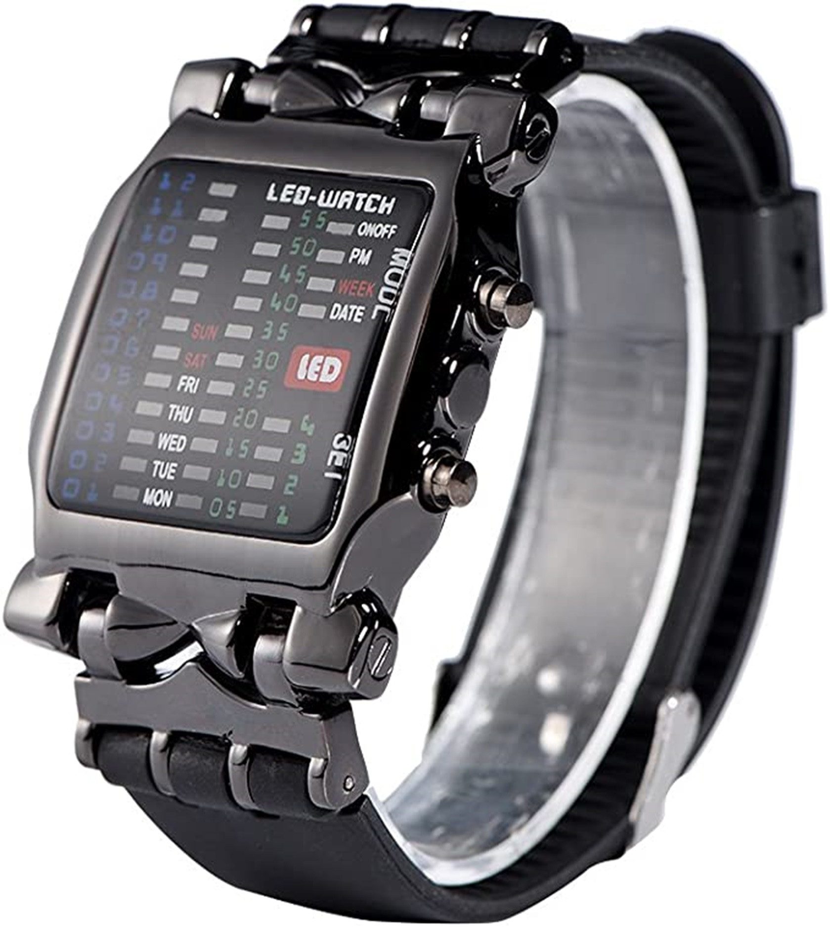 DOPWii Mechanische Uhr Armbanduhr mit Binär-Anzeige, LED, elektronisch, Kalender, wasserdicht, (1-tlg)