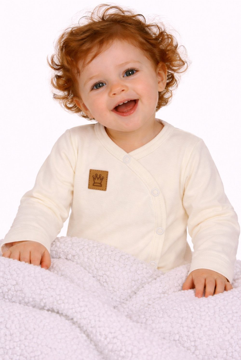 Body Baby Langarmbody Wickelbody mit Kratzschutz in Creme mit Krone