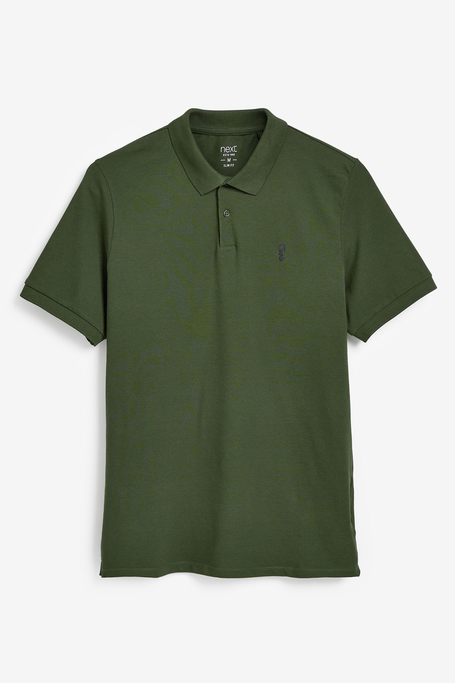Poloshirt Khaki Green Dark (1-tlg) Next Piqué-Polohemd Slim Fit