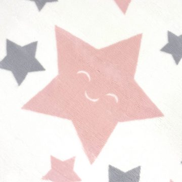 Kinderteppich Teppich-Kinderzimmer Sterne weich pflegeleicht rosa, grau weiß, Teppich-Traum, rechteckig, Geeignet für Fußbodenheizung, Schmutzabweisend