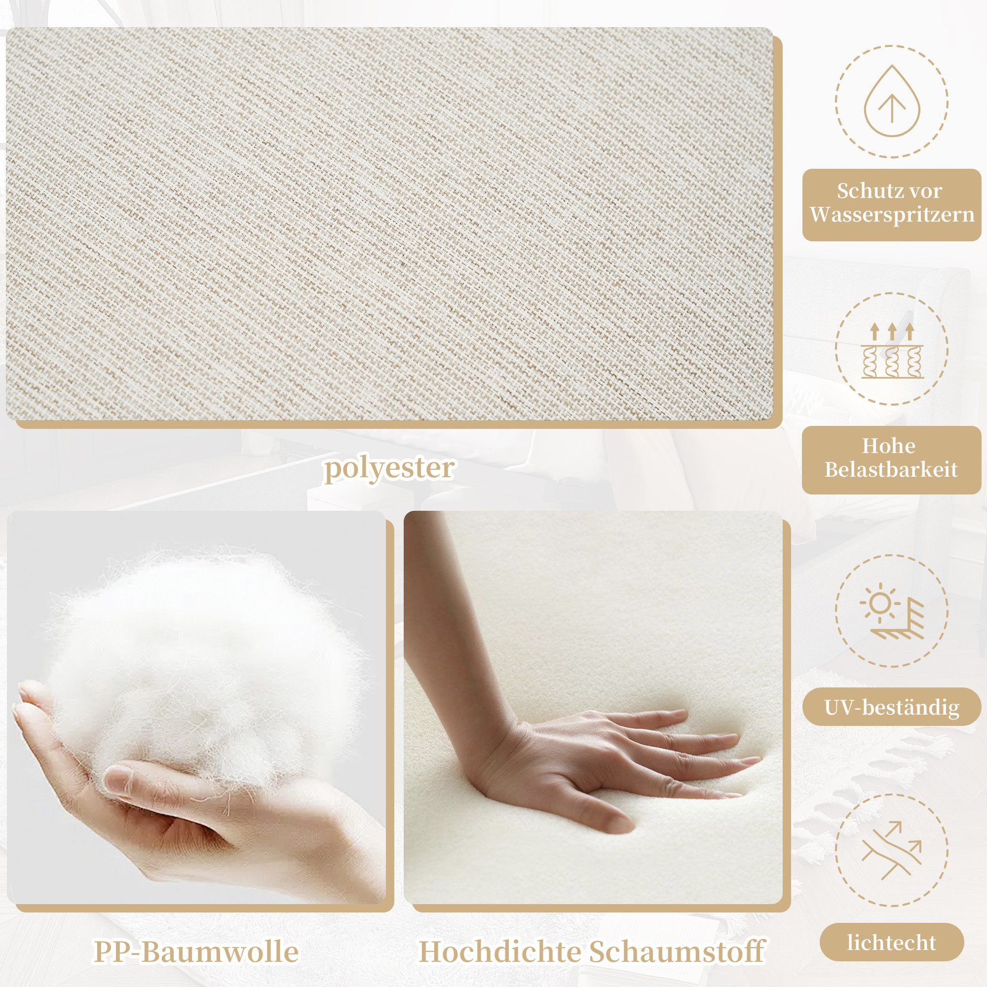 i@home Gartensofa mit Liegefunktion, Gartenliege mit Auflagen und klappbaren Armlehne, Beige