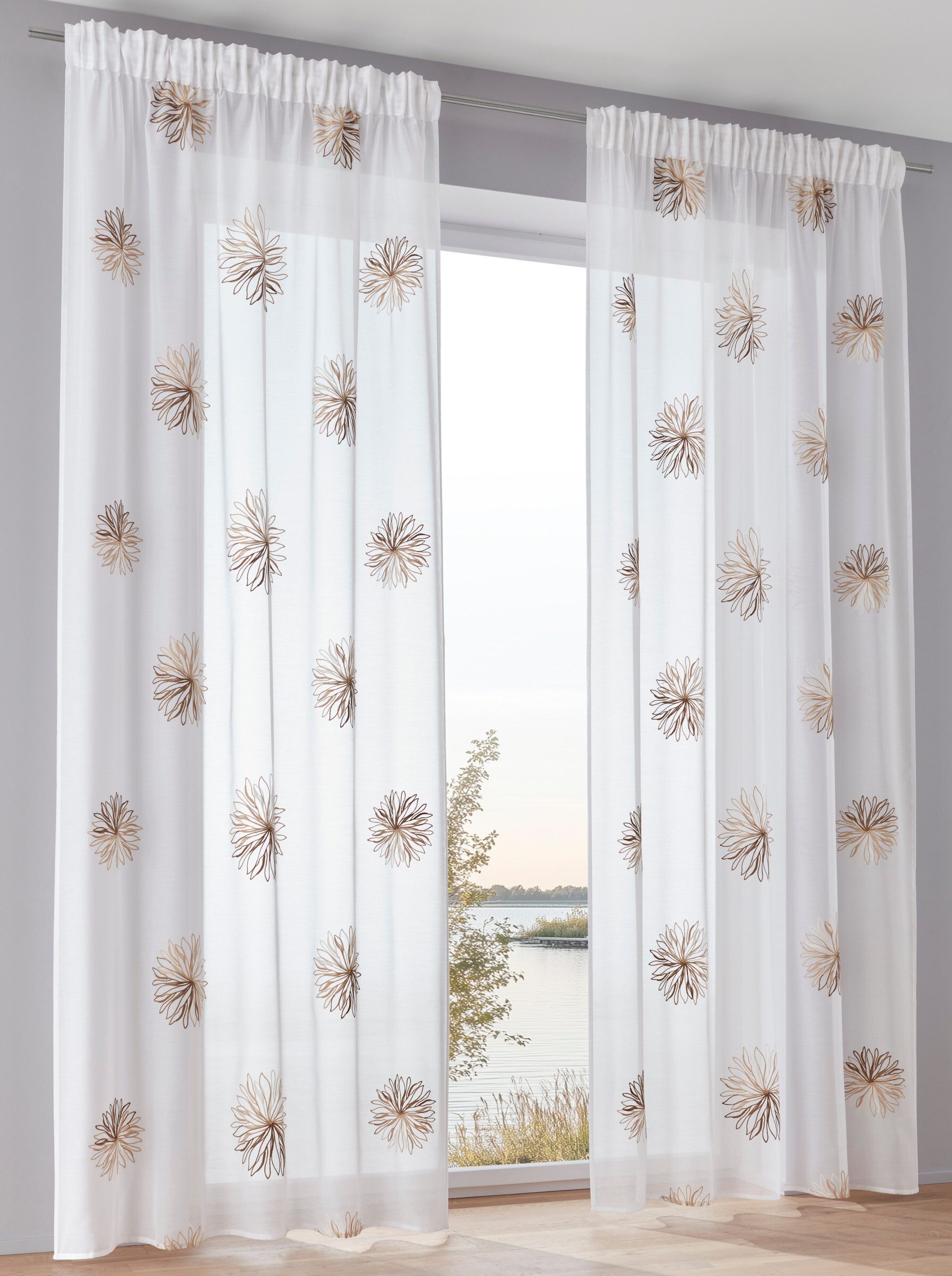 heine Gardine Dekostore (2 St), Ösen, halbtransparent, Fertigstore gerade Form