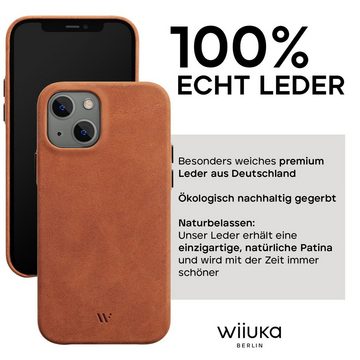 wiiuka Smartphone-Hülle Hülle für iPhone 15 Lederhülle Leder Case Handyhülle, Handgefertigt - Deutsches Leder, Premium Case