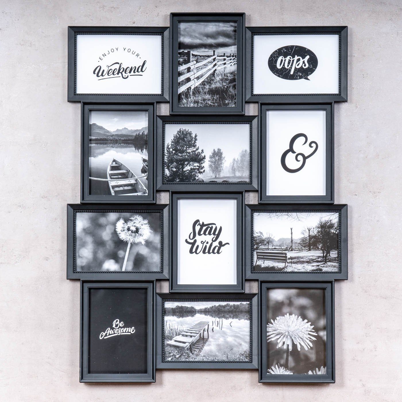 Levandeo® Bilderrahmen Collage, Bilderrahmen 54x72cm 12 Fotos 13x18cm Schwarz Antik Glas Collage