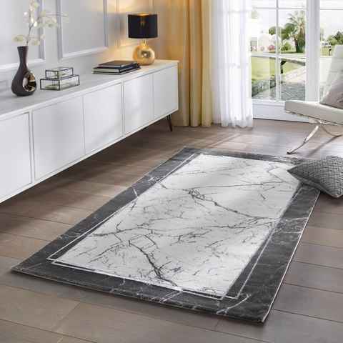 Designteppich Kurzflorteppich Carrara 710, TaraCarpet, rechteckig, Höhe: 13 mm, designer marmor Teppich Wohnzimmer Schlafzimmer bordüre 080x150 cm
