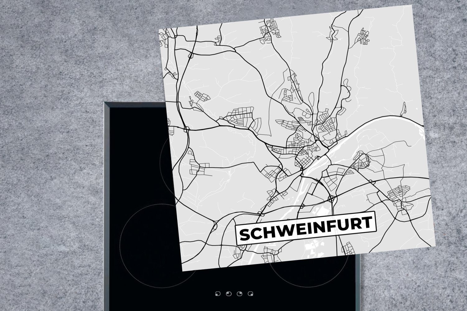 tlg), Arbeitsplatte Karte, für 78x78 Herdblende-/Abdeckplatte - MuchoWow Schweinfurt Deutschland Ceranfeldabdeckung, Vinyl, - küche (1 Stadtplan - cm,