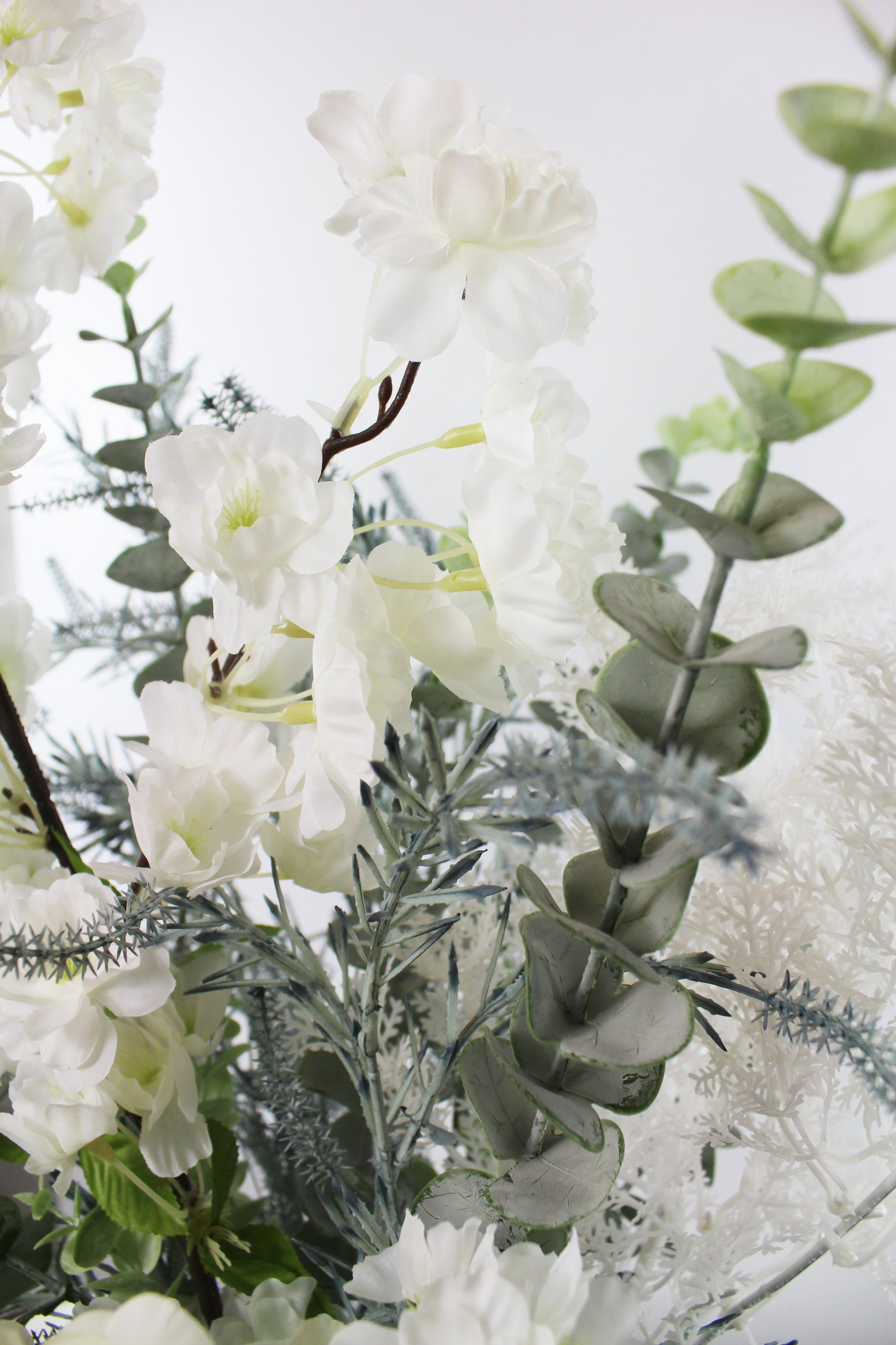 Kunstblumenstrauß weißes Blumen-Bouquet mit Höhe Hortensie, cm Arnusa, Kunststrauß Metall 75 Kunstpflanze Vase
