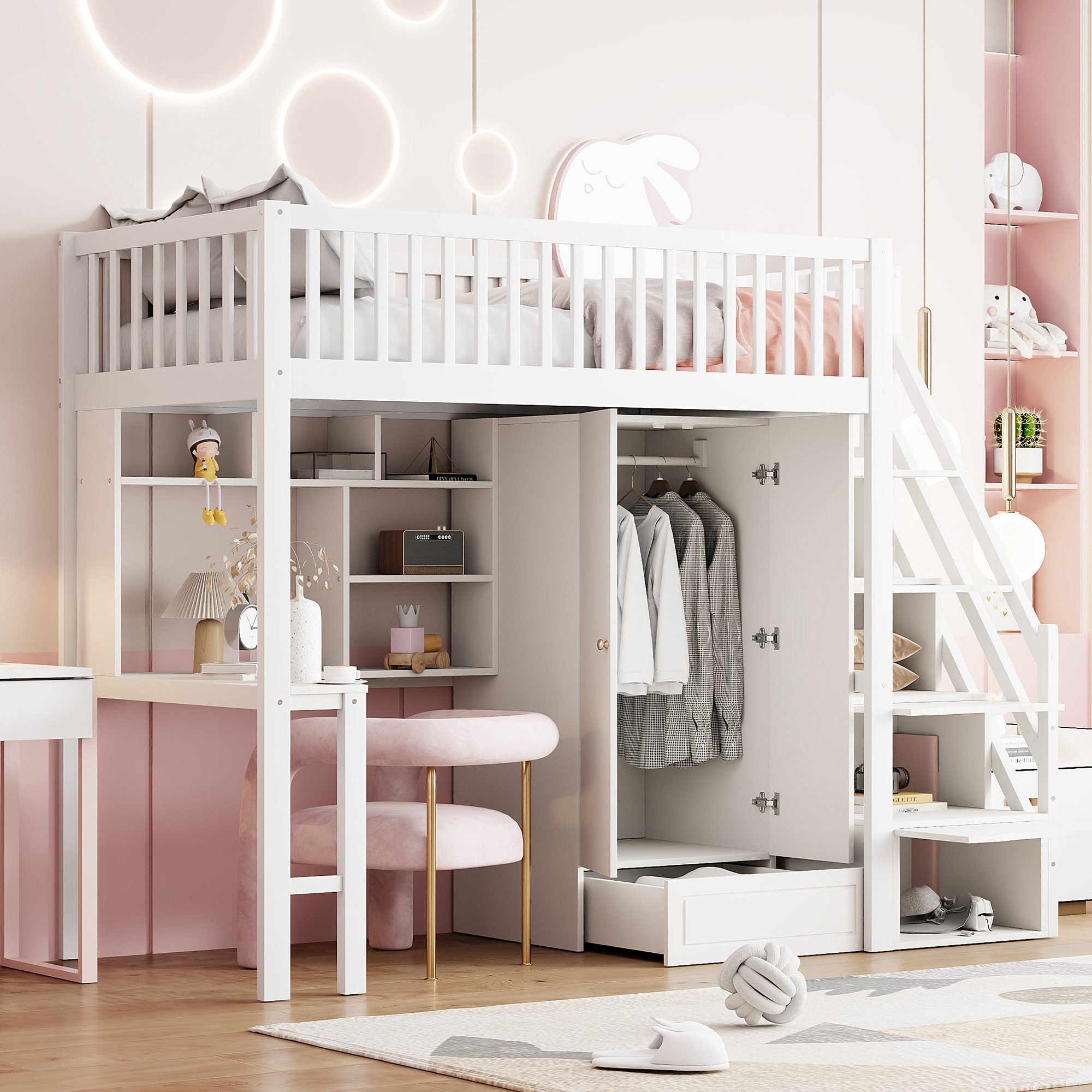 HAUSS SPOLE Hochbett 90 x 200cm mit Kleiderschrank, Regal und Tisch, Staura günstig online kaufen