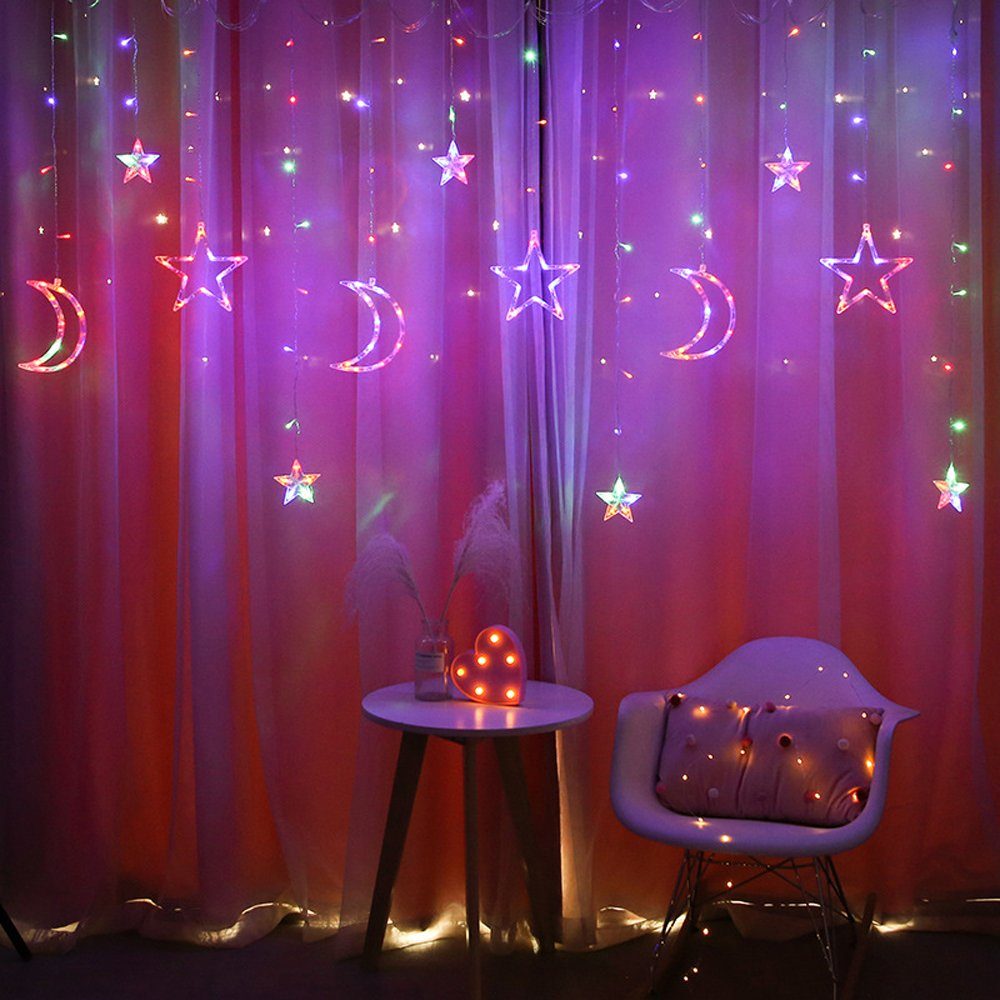 MUPOO Lichtervorhang LED Lichtervorhang Sternen und Monden Lichterkette Ramadan, Weihnachten, Timer, Speicherfunktion, Energiesparende – Bild 5 von 5