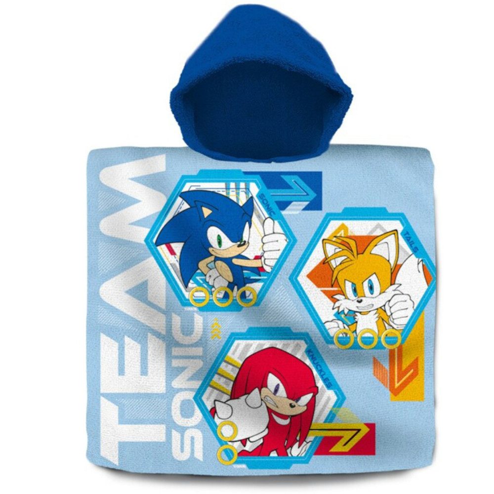 Sonic The Hedgehog Badeponcho Sonic The Hedgehog Kinder Poncho Badeponcho 100% Baumwolle, Baumwolle, Kapuze, Gr. 60x60 cm