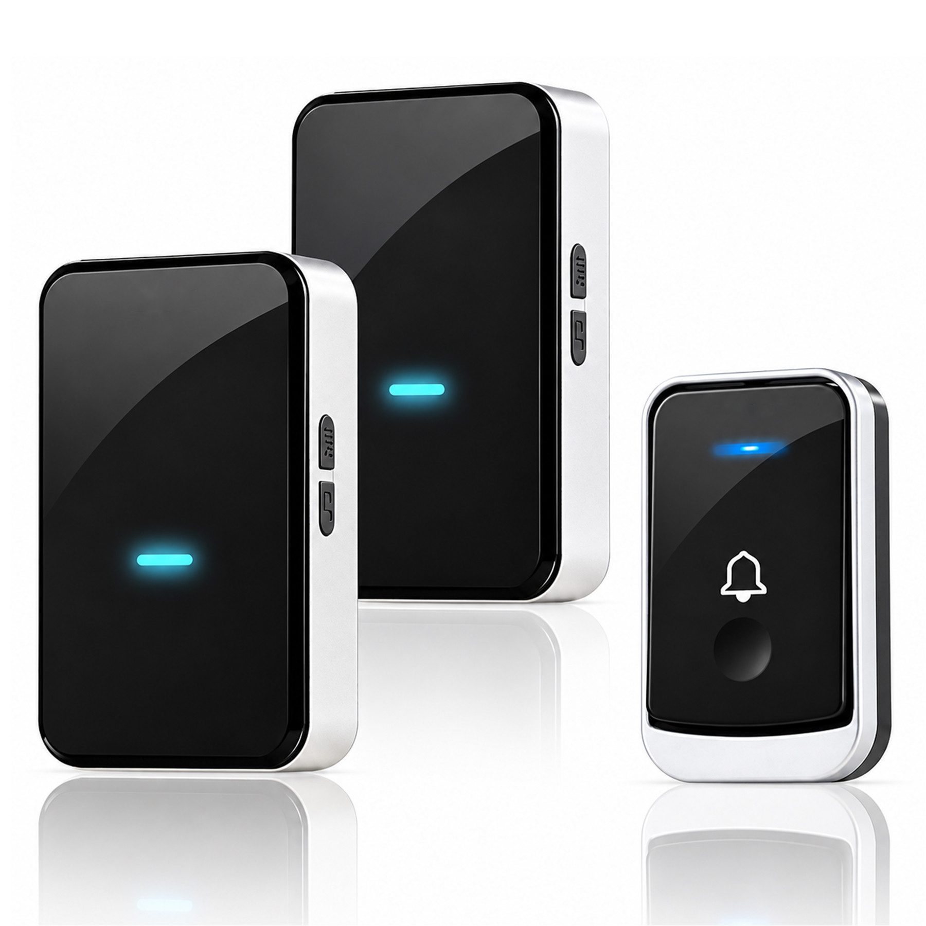 Senmudi Smart Home Türklingel Funkklingel, Kabellose Türklingel Funk Set 150-200m Reichweite (IP44 Aussen Wasserdicht, Haustür Klingel, mit 2 Plug-In-Empfänger und 1 Sender, Personenerkennung, Wasserdicht, 45 Melodien, 4 Lautstärkestufen, Empfänger einfach in die Steckdose, für Haus, Büro, Hotel, Villa, Wohnung)