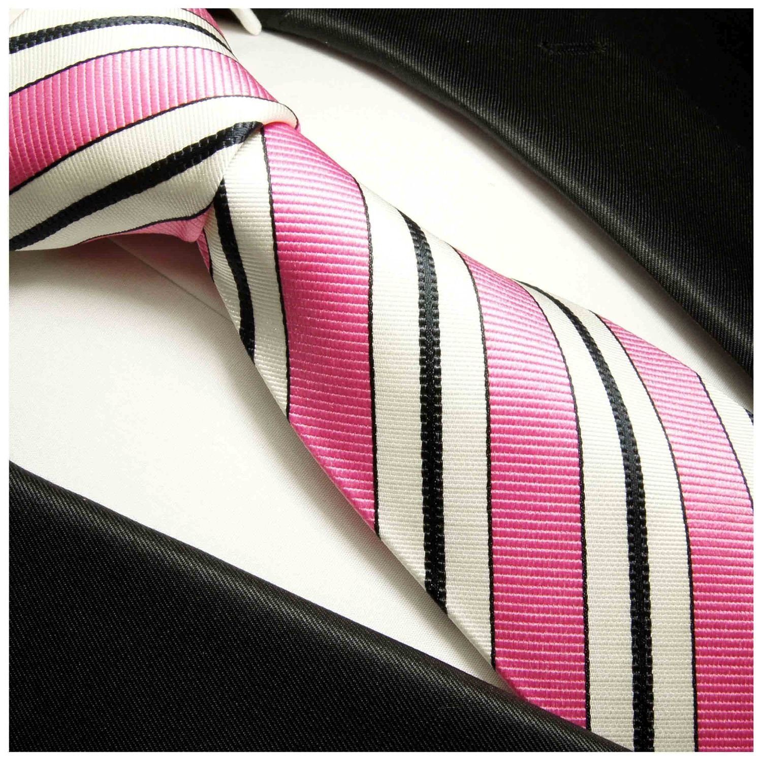 Paul Malone Krawatte (6cm), 100% 110 modern Seidenkrawatte Schlips pink Seide Herren Schmal gestreift