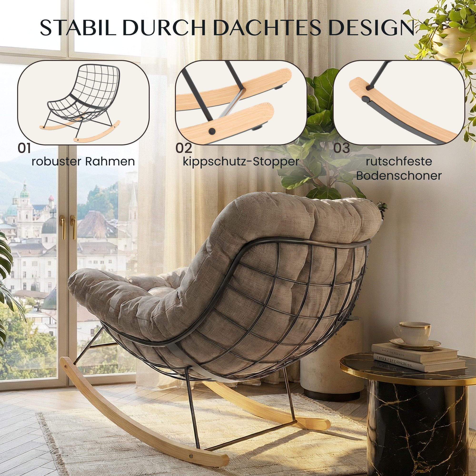 FLEXISPOT Schaukelsessel Komfortabler Loungesessel, Gartenliege mit Kopfkissen (mit sanfter Schaukelfunktion, Kopfkissen & stabilem Metallrahmen), ideal für Bal – Bild 4 von 5