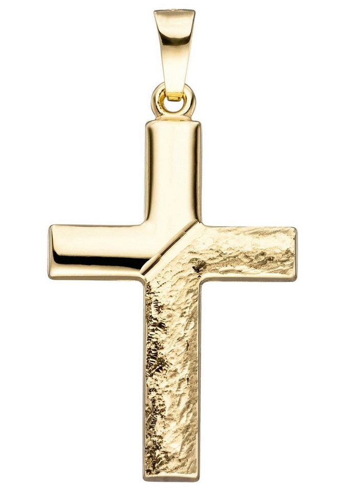 JOBO Kreuzanhänger Anhänger Kreuz, 585 Gold, Höhe ca. 27,2 mm, Breite ca.  16,7 mm, Tiefe ca. 1,7 mm
