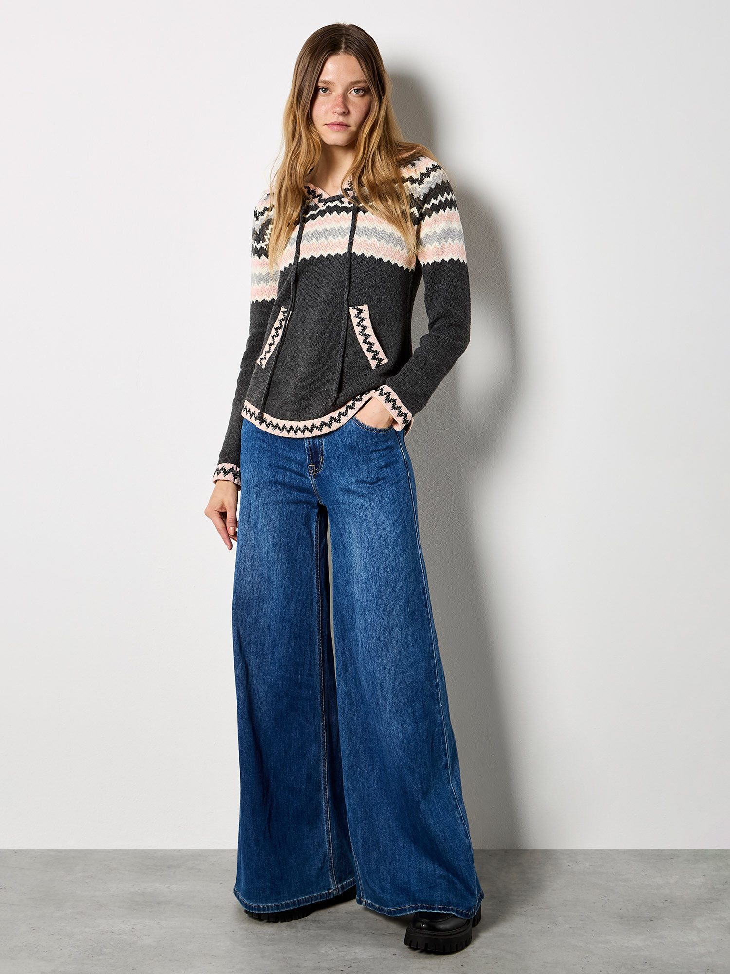 Apricot Kapuzenpullover Norwegerpullover mit Glitzer